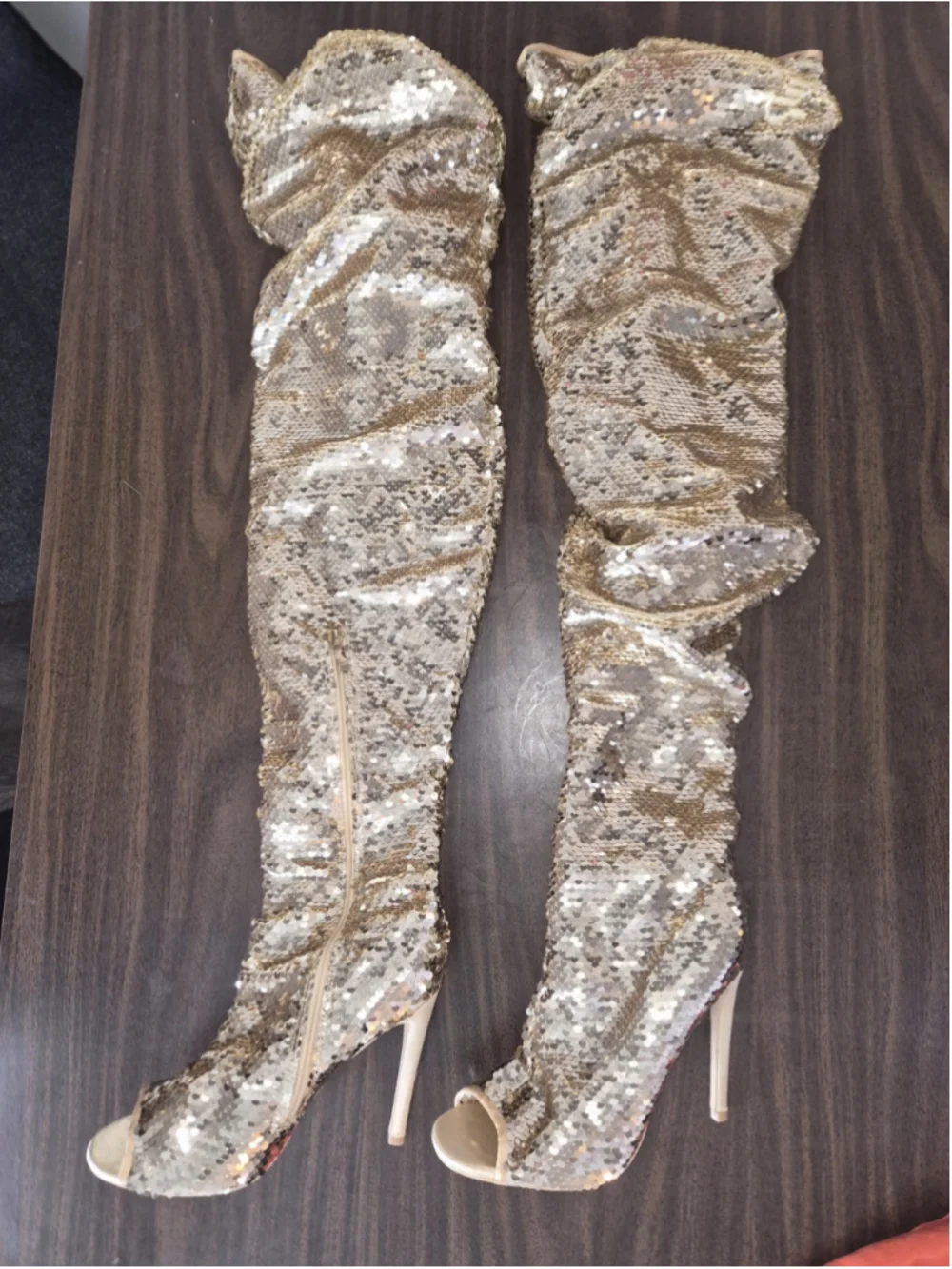 Sequins Peep Toe Womens High Stiletto Heel Over The Knee Boots Sexy Nightclub